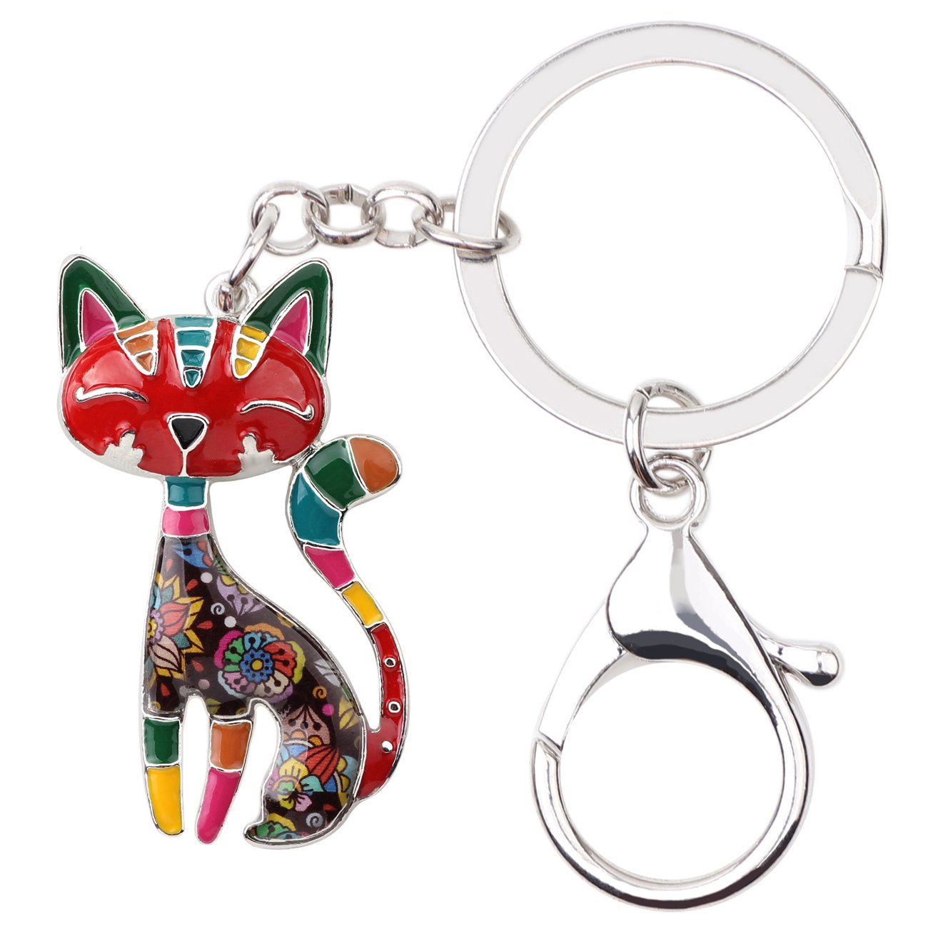 NEWEI Enamel Cat Keychain for Women Girls Handbag Charm Gift Hollow Back Pendant Keyrings (Multicolor)