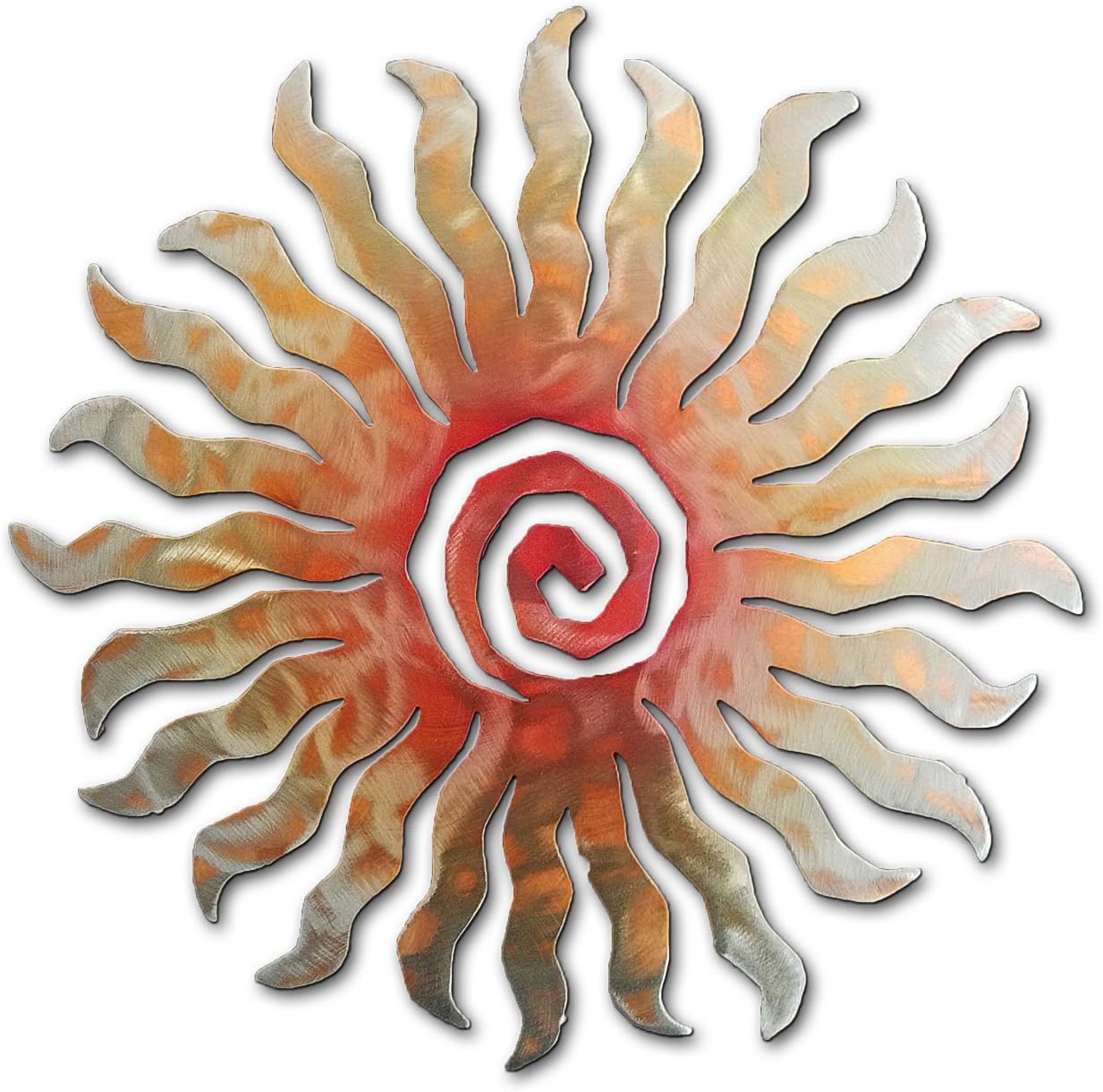 Extra Large Spiral Sunburst Twenty-Four Rays - 30-inch - Sunset Swirl Indoor/Outdoor Metal Wall Art - Made in Arizona, USA