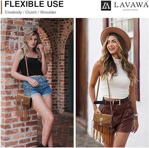 Vista 2 de Bolsos cruzados pequeños para mujer, bolso cruzado con flecos, bolso de hombro con borlas, cartera de concho turquesa