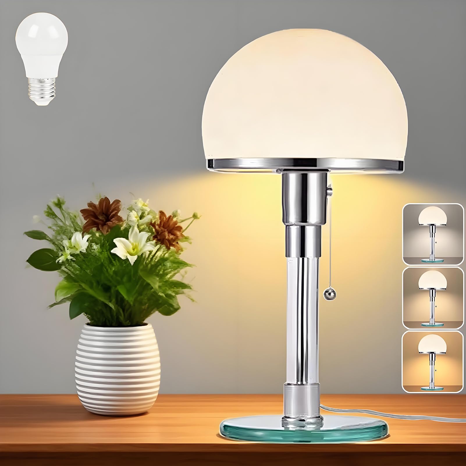 Pilzlampen Tischlampe,Moderne LED Pilz Lampe Snachttischlampe mit Schalter,3000K/4500K/6000K Kinder Schreibtisch Leselampe,Tisch Deko Beleuchtung Mushroom Lamp für Schlafzimmer,Silber