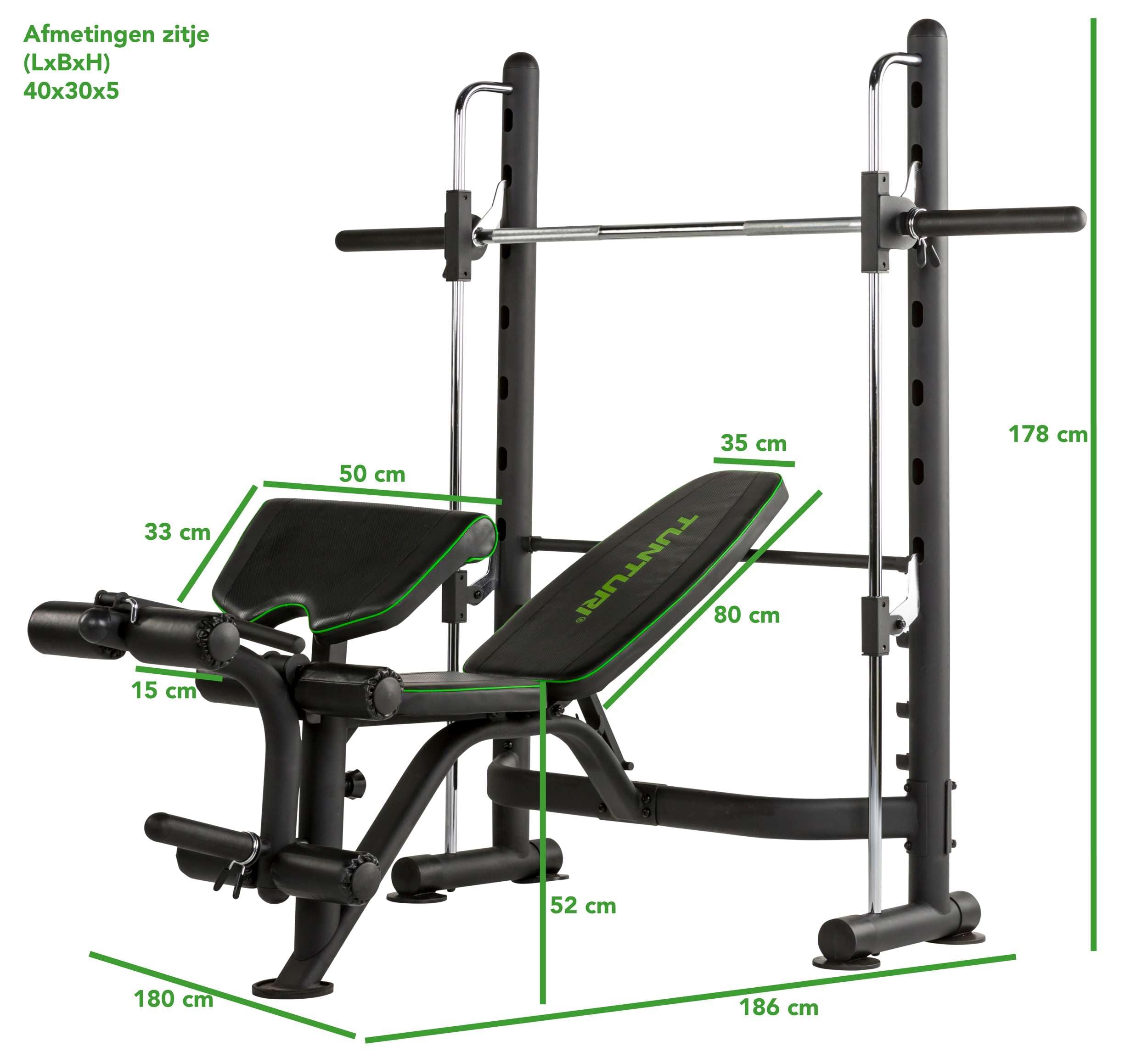 Tunturi Smithmachine SM60, Kraftstation, Hantelbank negativ, Beintraining, Situps, verstellbare Langhantelstütze