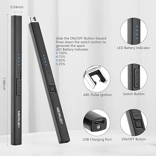 Miniatura 2 de MEIRUBY-Encendedor eléctrico encendedor de velas recargable USB encendedor de arco encendedores para velas campamento barbacoa uso familiar negro