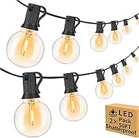 Arbrac 100ft Outdoor String Lights, 2-Pack 50ft Waterproof Connectable Dimmable G40 LED Shatterproof Bulbs UL Listed for Patio Backyard Party