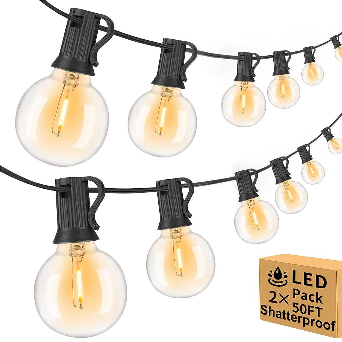 Arbrac 100ft Outdoor String Lights - Waterproof, Dimmable, 52 LED Shatterproof