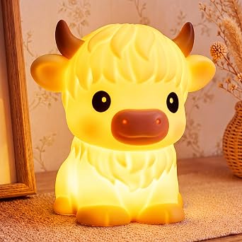 Mewaii Huggwaii Squishy Highland Cow Night Light for Kids, BPA-Free