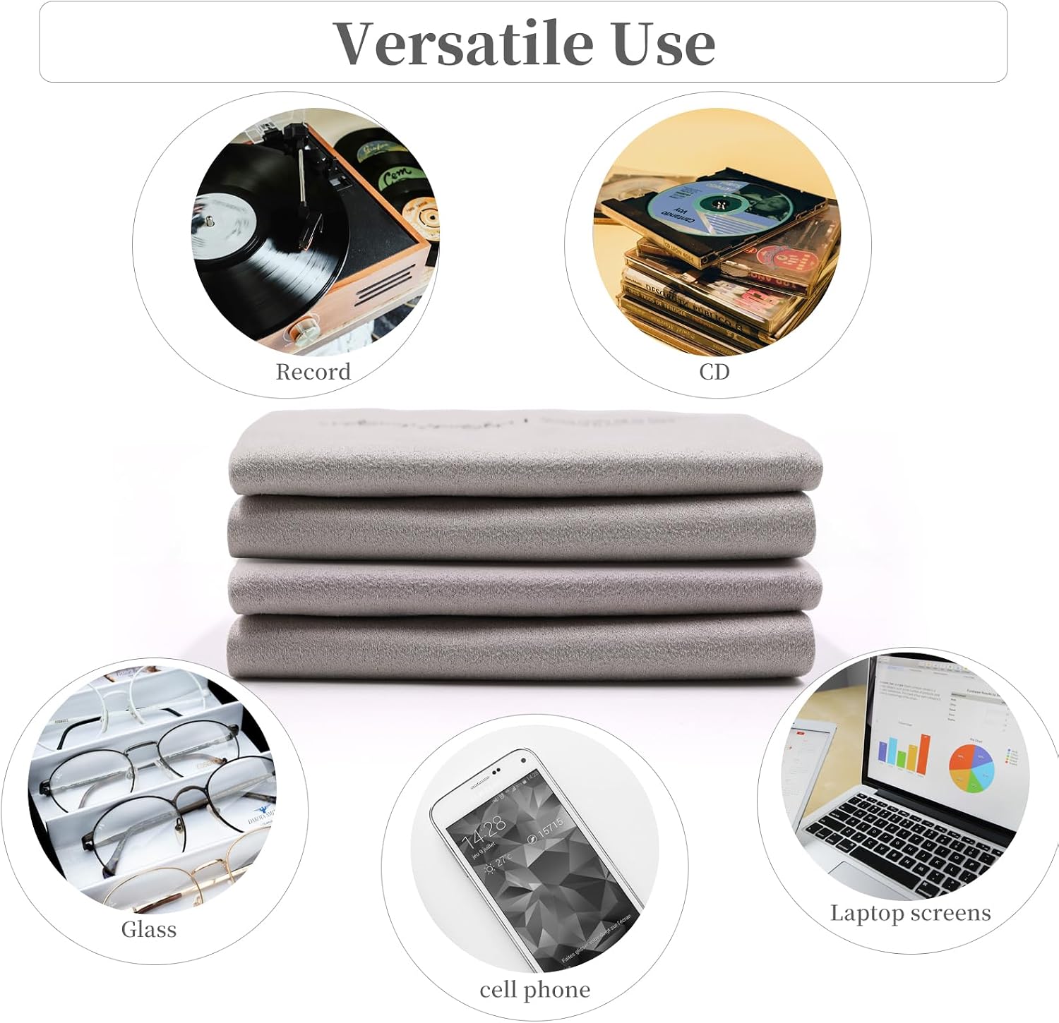 Record Cleaning Cloth, 2 Pack Anti-Static Microfiber Lint Free, 15.75''x15.75'' Extra Large Vinyl Cleaner for Your LP Collection, Glasses, TV Screen