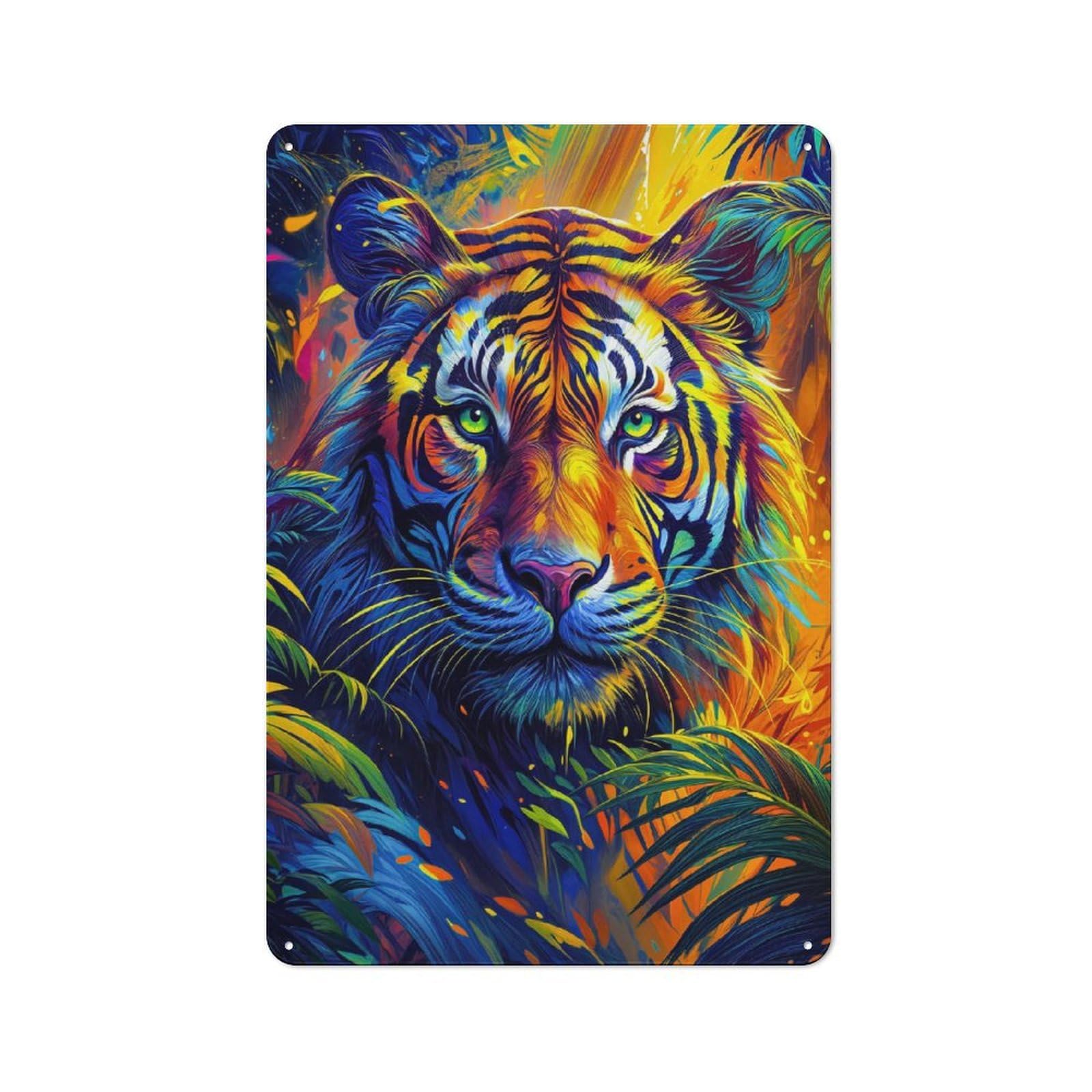 Classic Colorful Tiger Portrait in Jungle Metal Gift Sign 30x20cm, Small Space Decor for Home, Shop, Pub Or Studio Wall