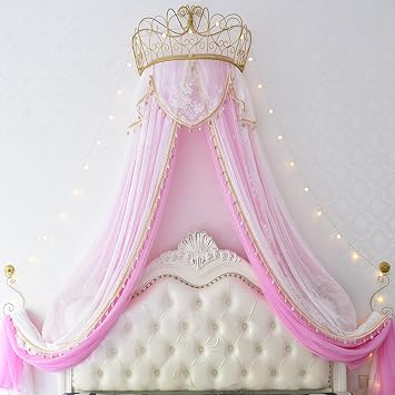 Generic Bed Canopy with Crown Dome, Princess Bed Canopy for, Round Lace Mosquito Net Play Tent, Crown Dome Netting Curtains Room Decor, 1.5m for 5 ft bed