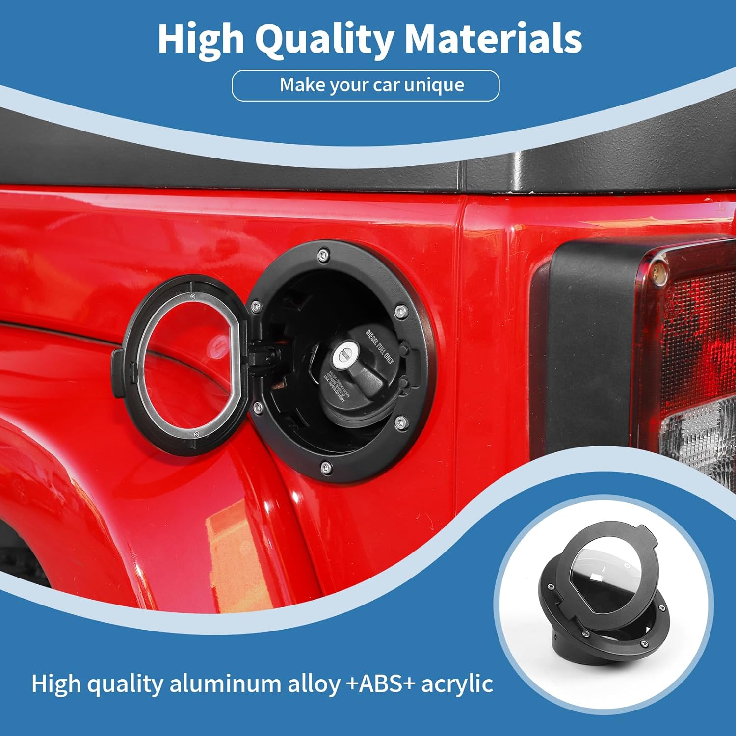 for Jeep JK Gas Cap Cover Fuel Tank Door Transparent Hollow for Jeep Wrangler JK JKU 2007-2017 Black Exterior Accessories 1pcs