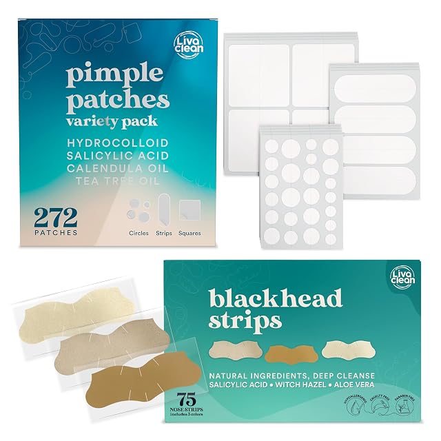 LivaClean 272 75 CT Pimple Patches Variety Pack Blackhead Remover - Pimple Patches Large Large Acne Patch for