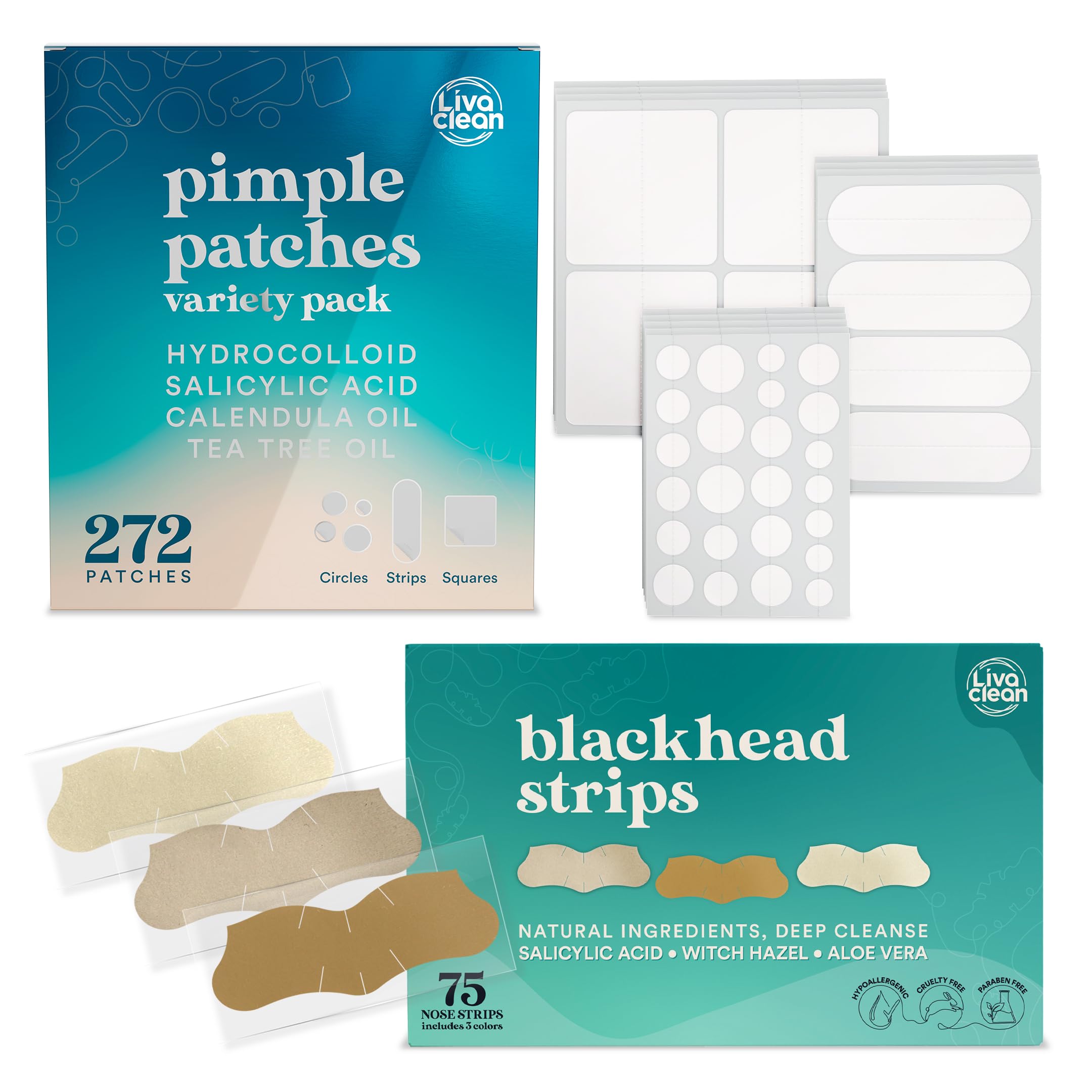 LivaClean 272 75 CT Pimple Patches Variety Pack Blackhead Remover - Pimple Patches Large Large Acne Patch for