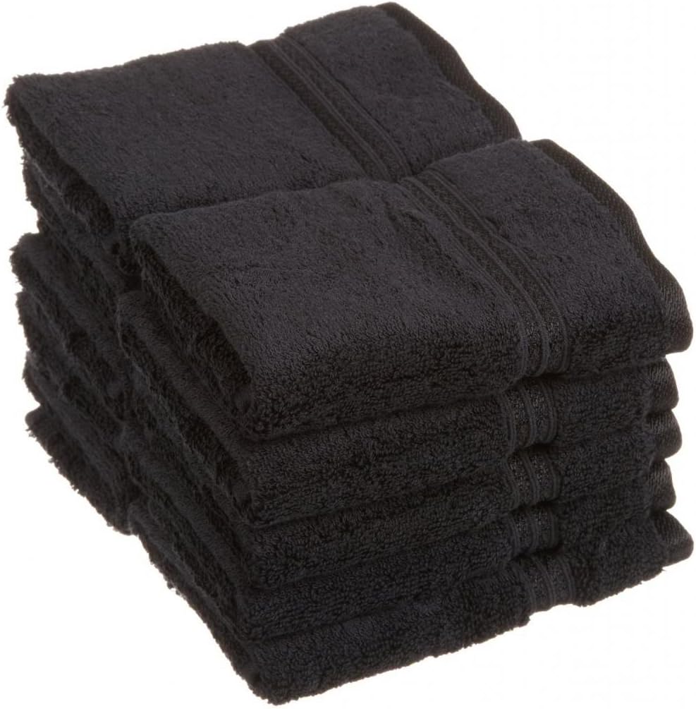 Luxury Spa Collection - 6 Piece Terry Washcloth / Face Towel Set Egyptian Cotton, BLACK