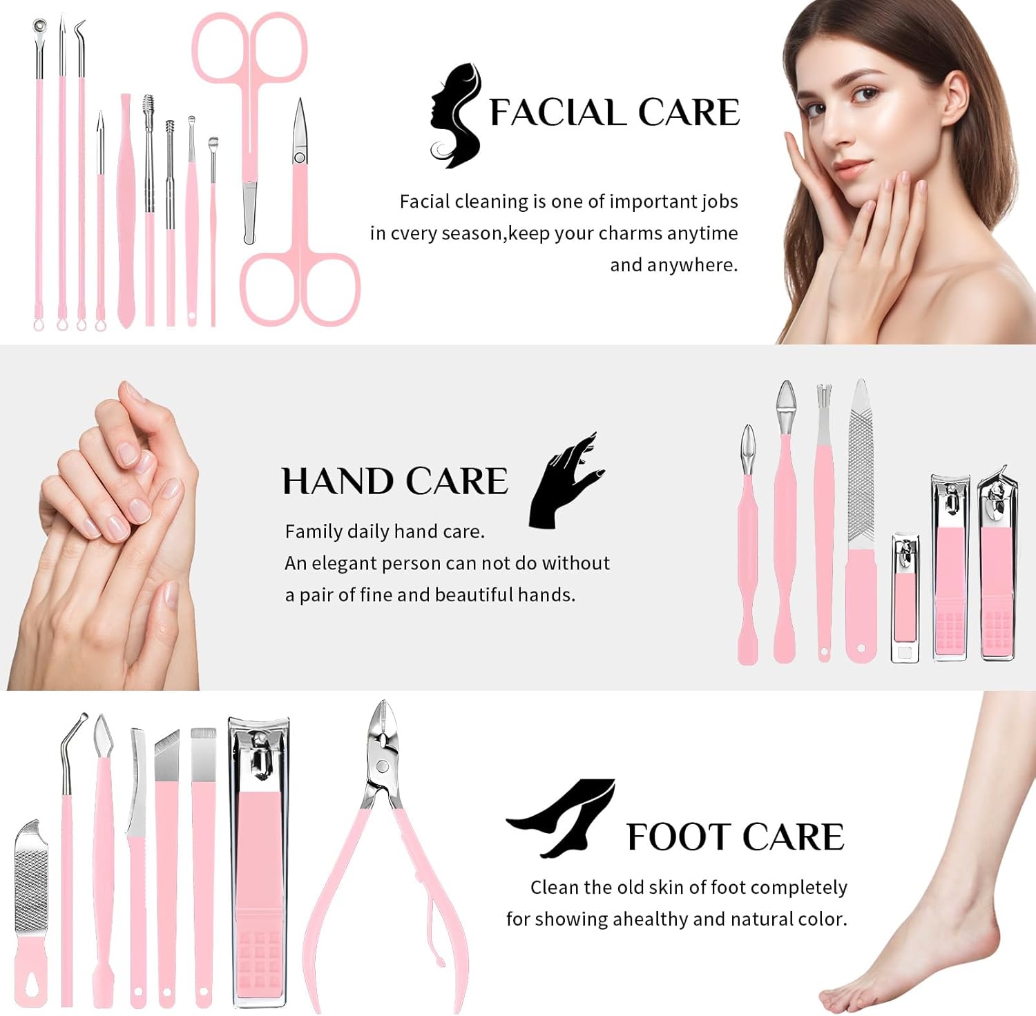 26-Piece Professional Manicure Set (Pink)，Features Stainless Steel Tools, Carbon Steel Clippers & Travel Case for Women's Home and Travel Grooming，Luxury Nail Care Gift for Her. - Image 4