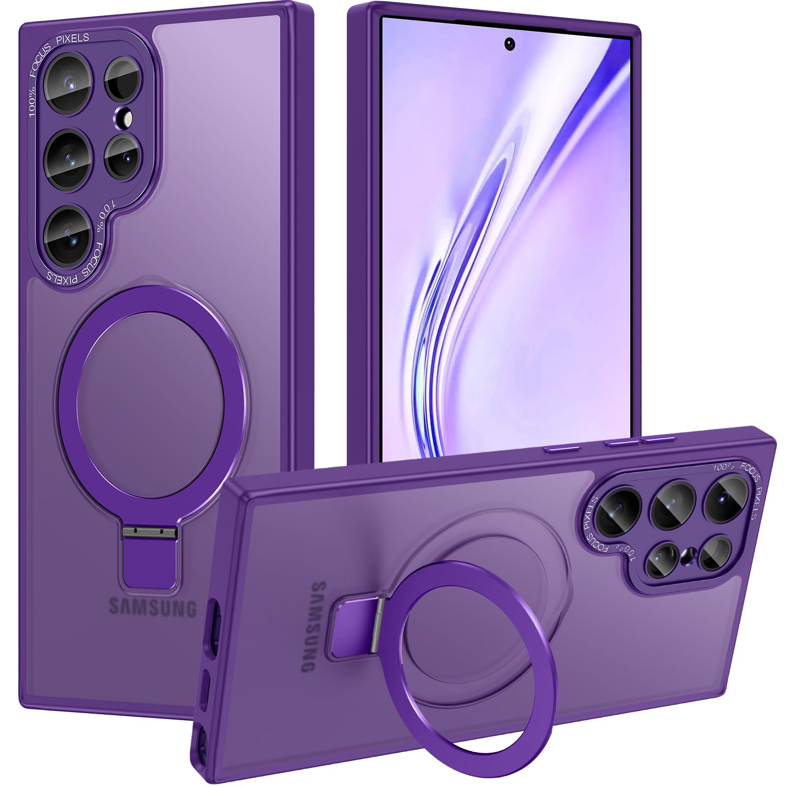 Hekodonk for Galaxy S24 Ultra Case with Magnetic Invisible Stand,Compatible with Magsafe,Full Camera Protection,Magnetic Translucent Matte Back