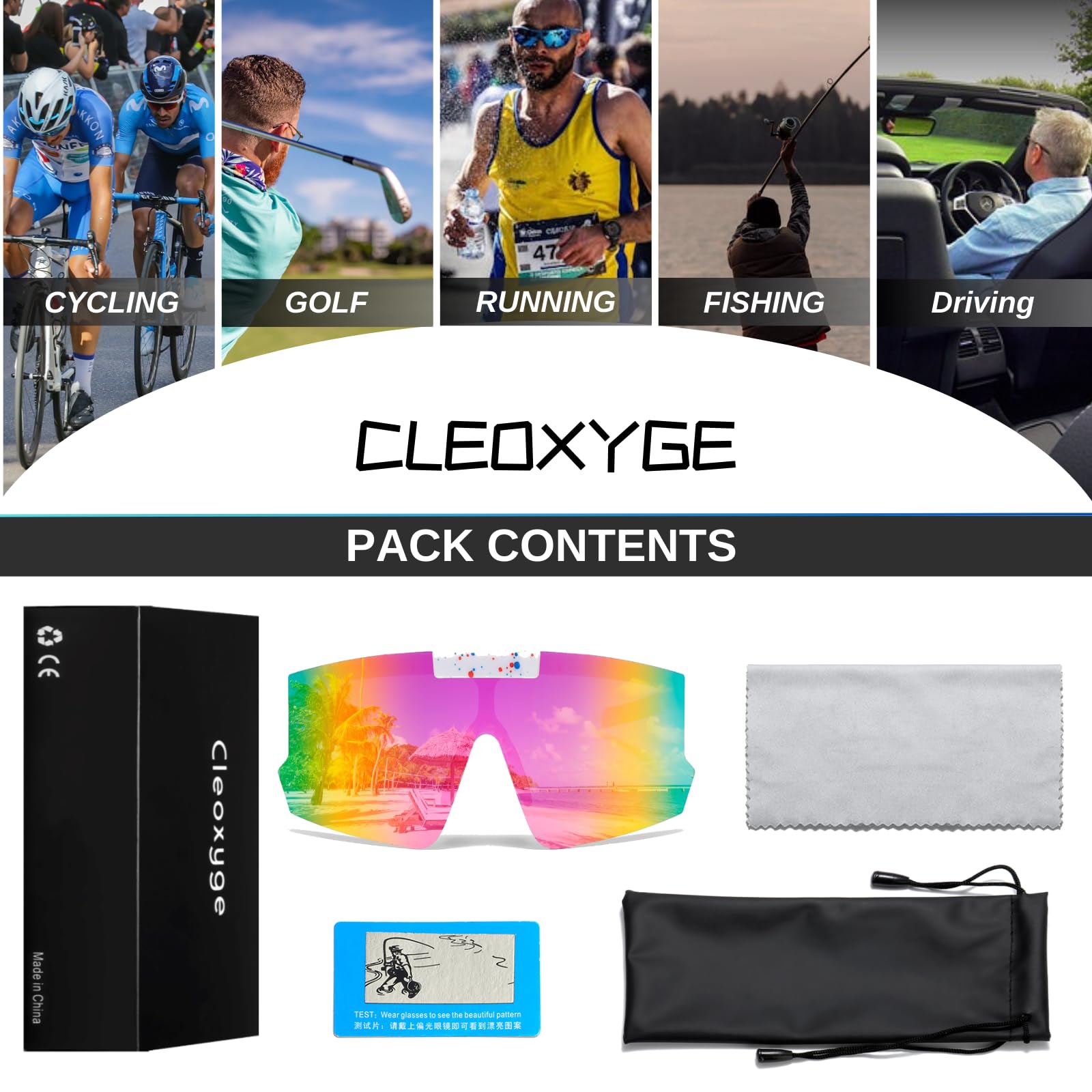Cleoxyge Polarisierte Fahrradbrille Herren Damen Schnelle Brille Sonnenbrille,Verspiegelt lens UV400-Schutz Sportbrille Für Angeln Radfahren MTB Rennrad Fahren(Pulver Len) Sport & Freizeit