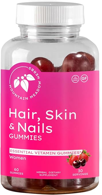 Mountain Meadow Herbs Hair, Skin and Nails Gummies - Essential Daily Support for Lush Hair, Strong Nails, and Radiant Skin with Biotin-Infused Gummies 60 ct
