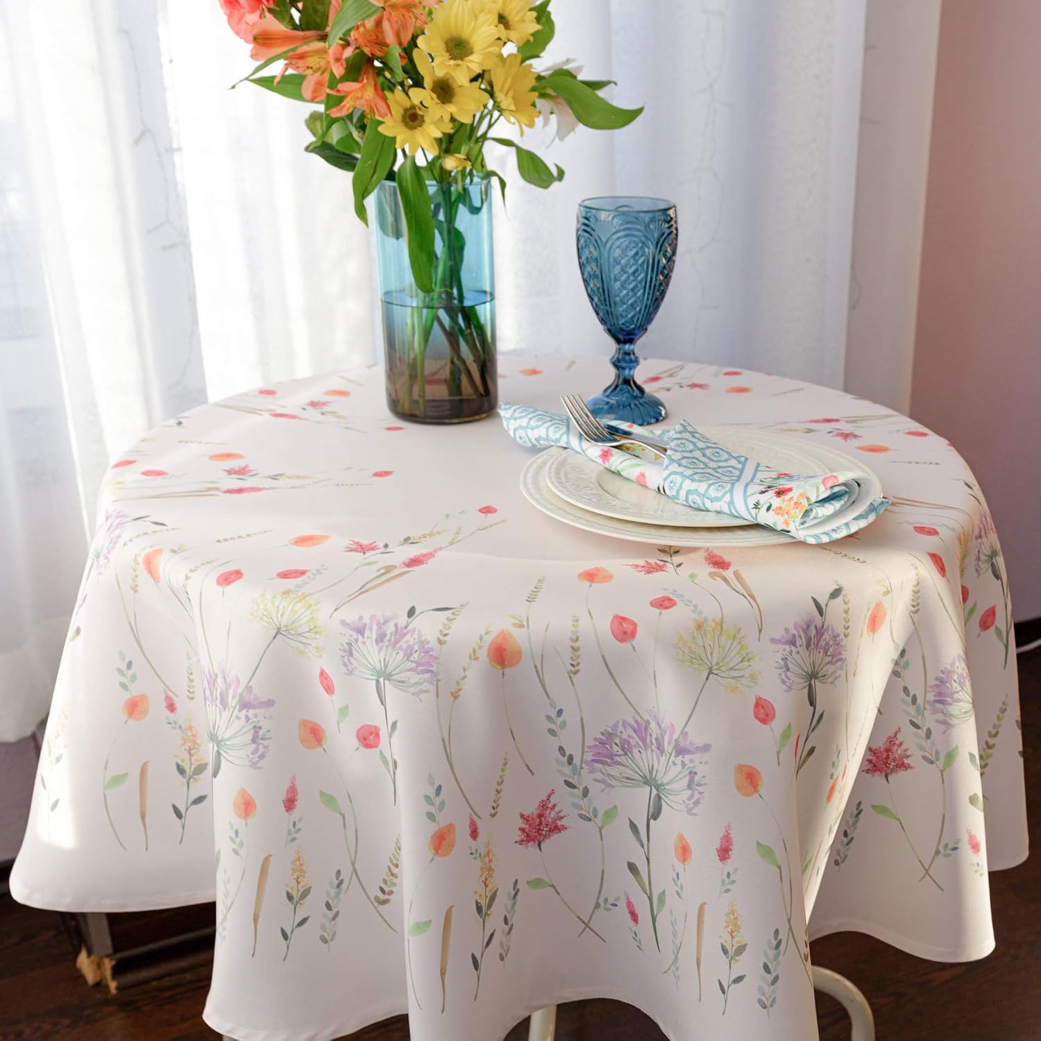 🔥 AHOLTA DESIGN Finest Floral Coloring Round Easter Tablecloth Spring Non-Iron Stain Resistant- Table Cover Kitchen Dining Room Spring Dinner Easter Wedding Decorations Round 70