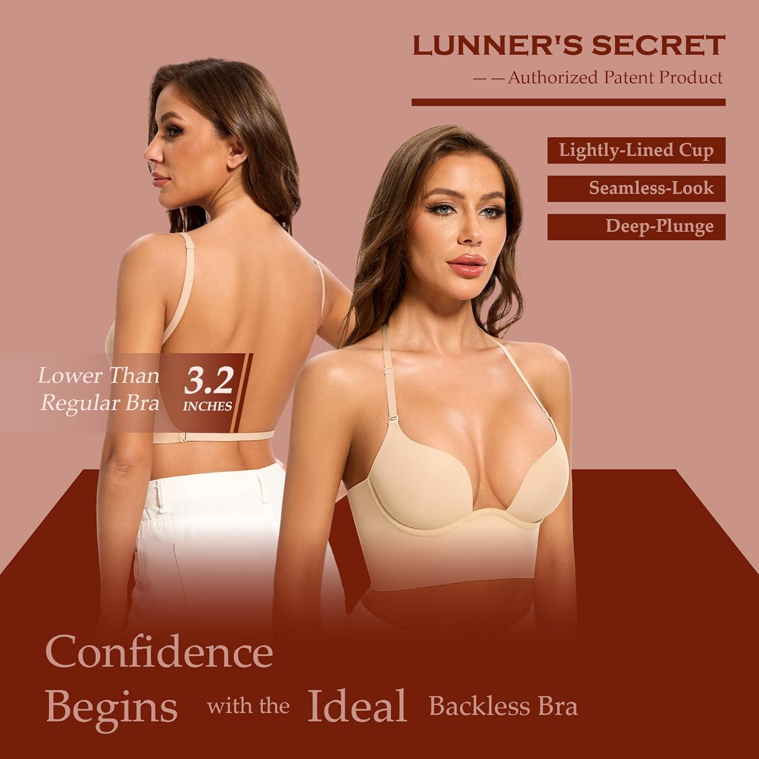 Low Back Bras for Women-Seamless Invisible Backless Bra-Secret Plunge Bra Lightly Lined Multiway Open Back Halter Bras - Image 3