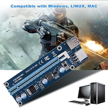 Mini PCI-E 16X Adapter, Mini PCI-E to PCI Express16x Extender Riser with 4 Solid-state Capacitors and 6Pin Interface for Video Card Mining