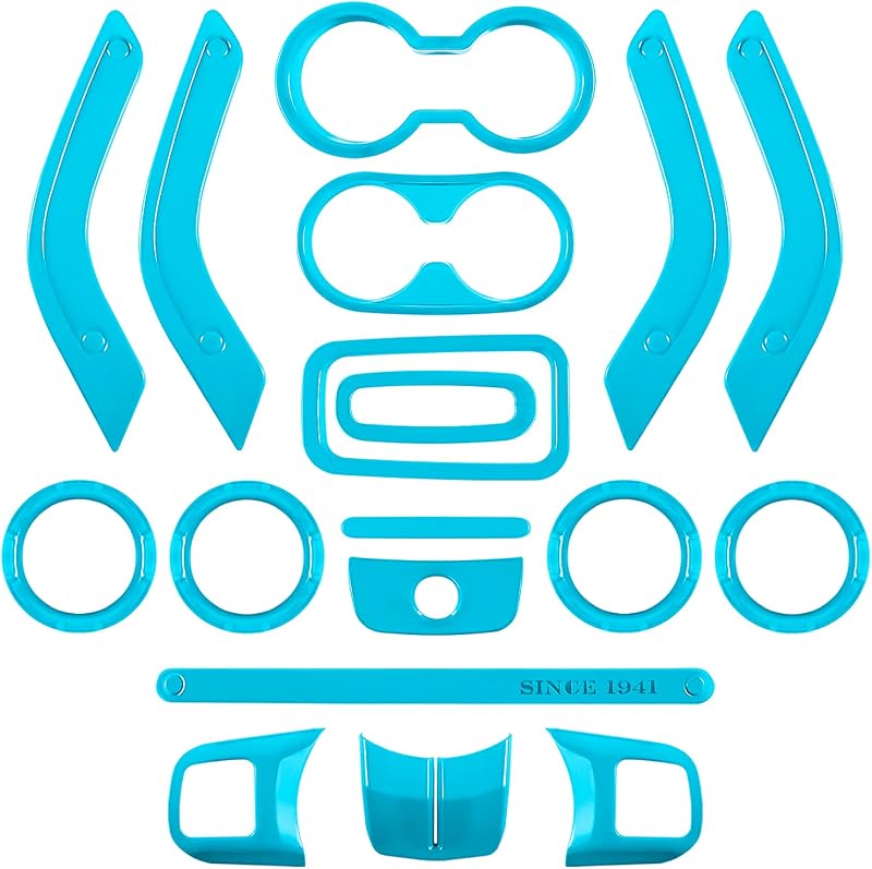 Kit de acabamento interno E-cowlboy ABS azul-claro para Jeep Wrangler JK JKU 4 portas 2011–2018 – 18 peças
