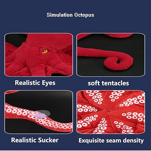 Miniatura 4 de Tiny Heart Juguete de peluche realista de pulpo, pulpo azul de 18 pulgadas, muñeco de reptil suave y lindo modelo de pulpo para niños, regalo de