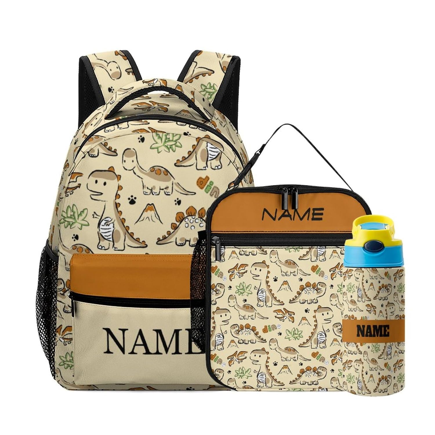Custom Dinosaur Paw Backpack for Kids Boys Personalized Set of 3 School Bag Lunch Bag Kid Water Bottle