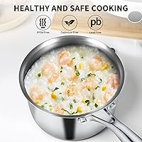 Vista 5 de EWFEN Juego de sartenes de acero inoxidable de 3 capas con tapas, olla multiusos de 1 y 2 cuartos de galón, mango que se mantiene fresco, horno