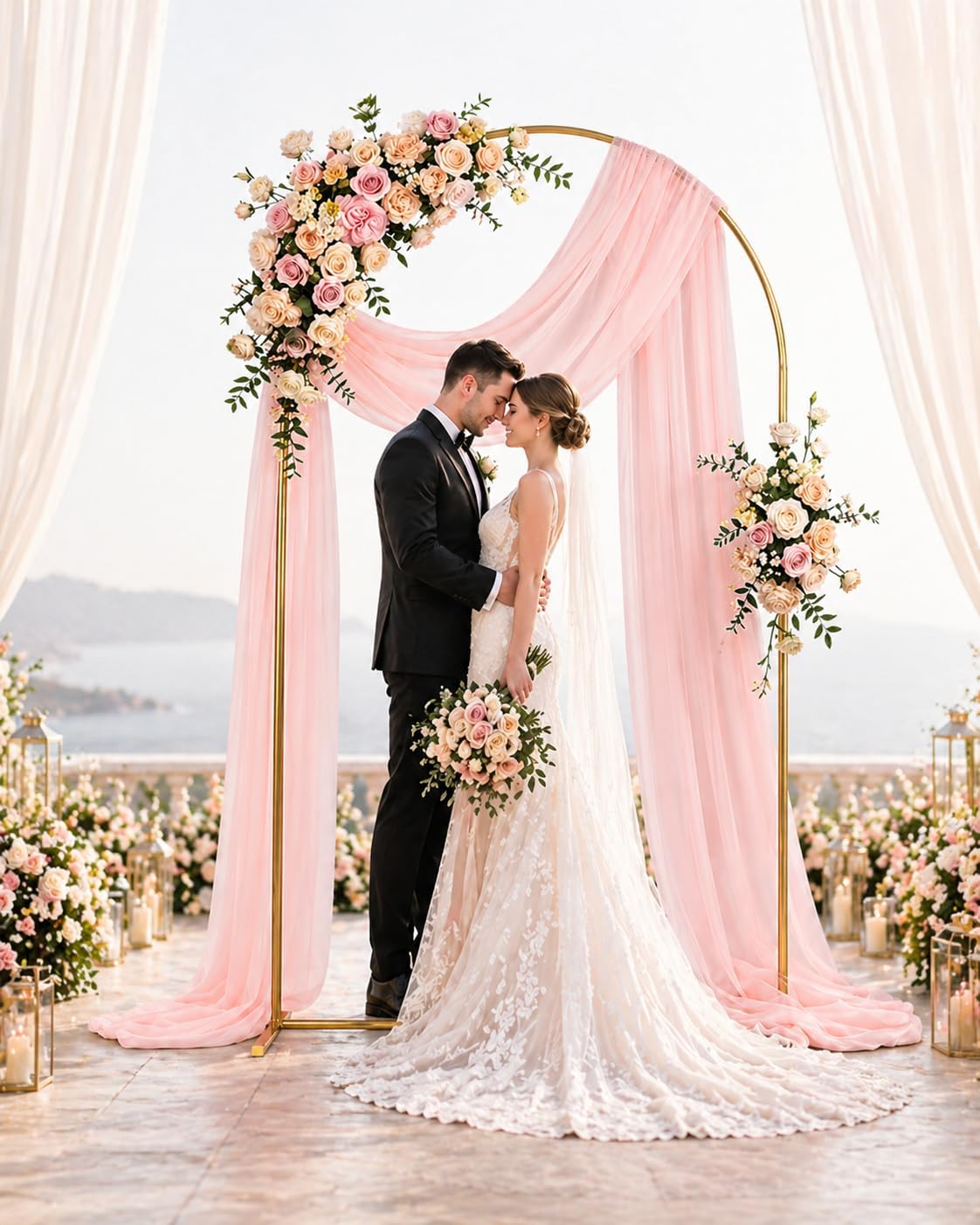 7.2 FT Metal Arch Backdrop Stand, Gold Balloon Arch Stand for Ceremony, Wedding Arch for Birthday Party, Bridal Baby Shower, Christmas & Holiday Decoration, Easy Assembly