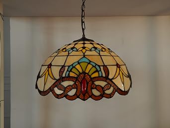 Speculo Lighting Tiffany Style Hanging Lamp W16 Inch Hand-Cut Stained Glass Antique Night Light for Living Room Bar Antique Art Craft Gift