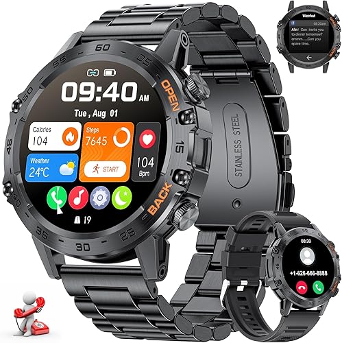 LIGE Relojes inteligentes para hombres, reloj inteligente militar de 1.39 pulgadas con SpO2, monitor de sueño, contador de pasos, frecuencia