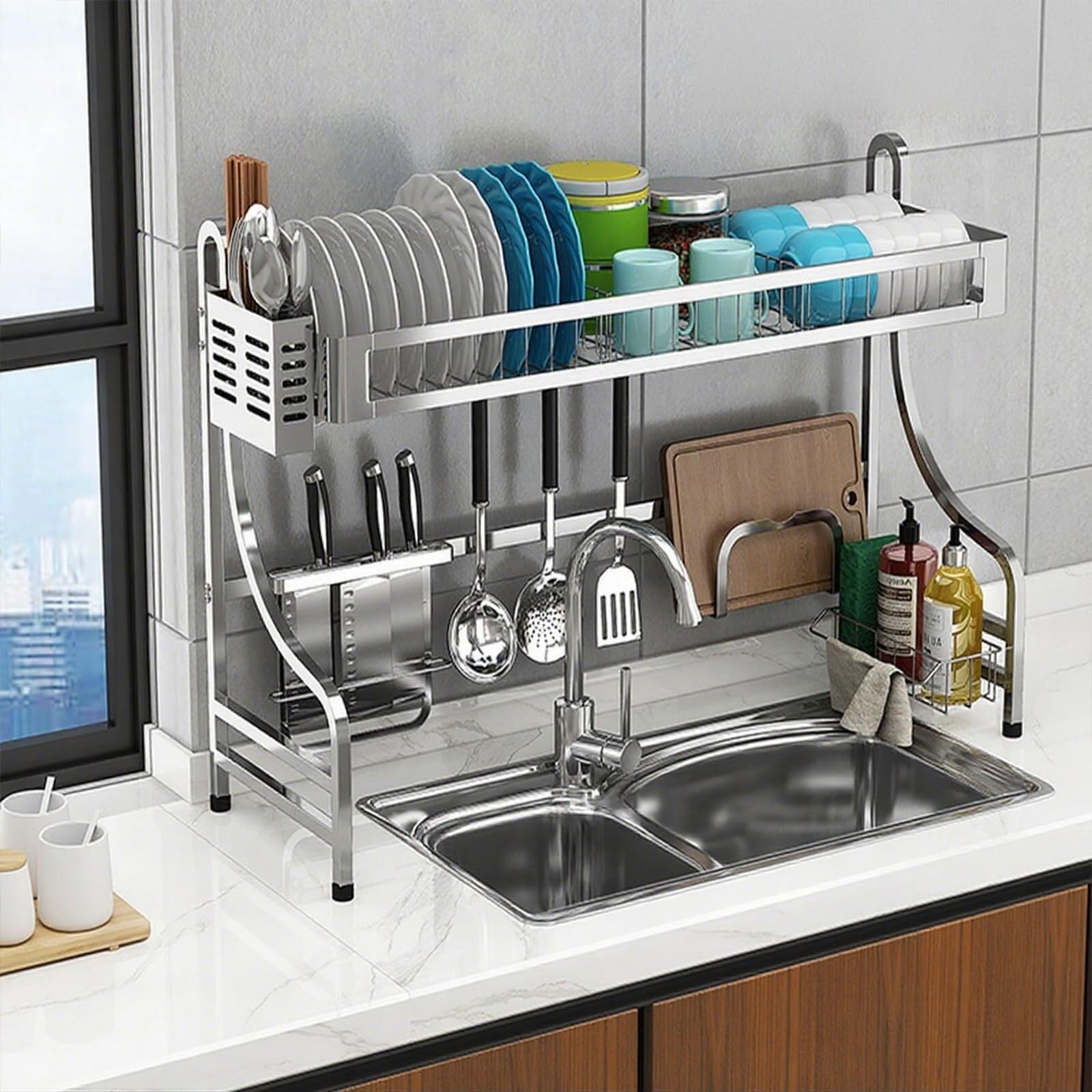 BLEKWETAAT Over Sink Dish Drainer Drying Rack 1/2 Tier Stainless dish rack
