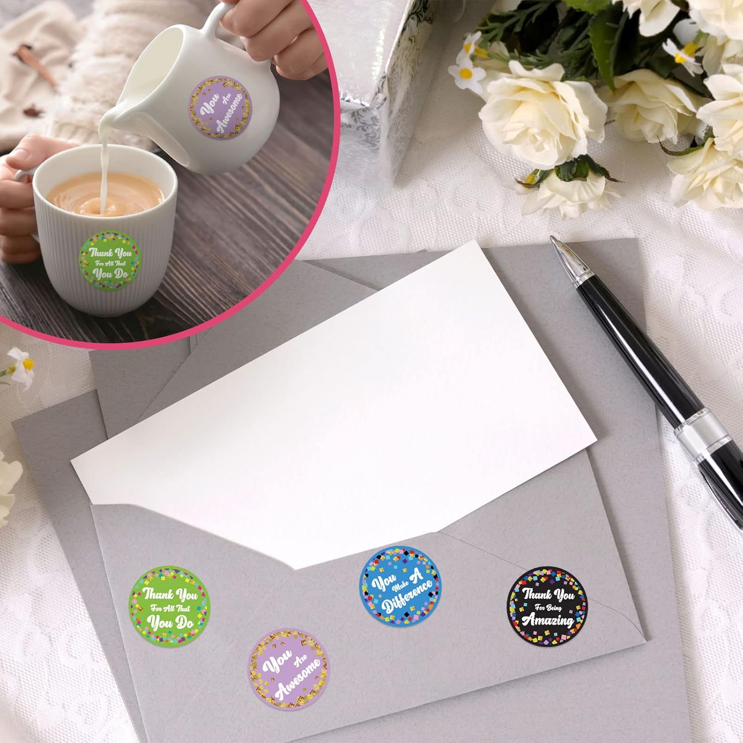 1000 Pcs Kudos Appreciation Stickers Retro You are Awesome Thanks for Being Amazing You Make a Difference Envelope Seals for Graduation Employees Nurses Teacher Appreciation(Confetti Style) - Image 6