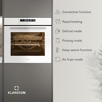 Klarstein Airjet Built In Oven - 72L Electric Oven with Airfryer Mode, 13 Cooking Functions, Touch Control, Enamel Interior, A++ Energy, Triple Glazed, Integrated Single Oven, White