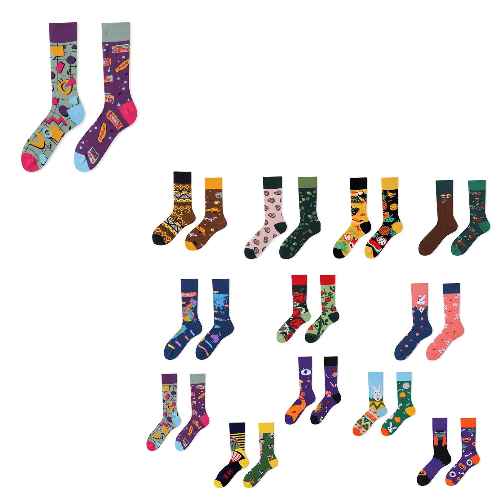 Medias altas de anime y calcetines desiguales casuales rectos color morado pack de 96 pares
