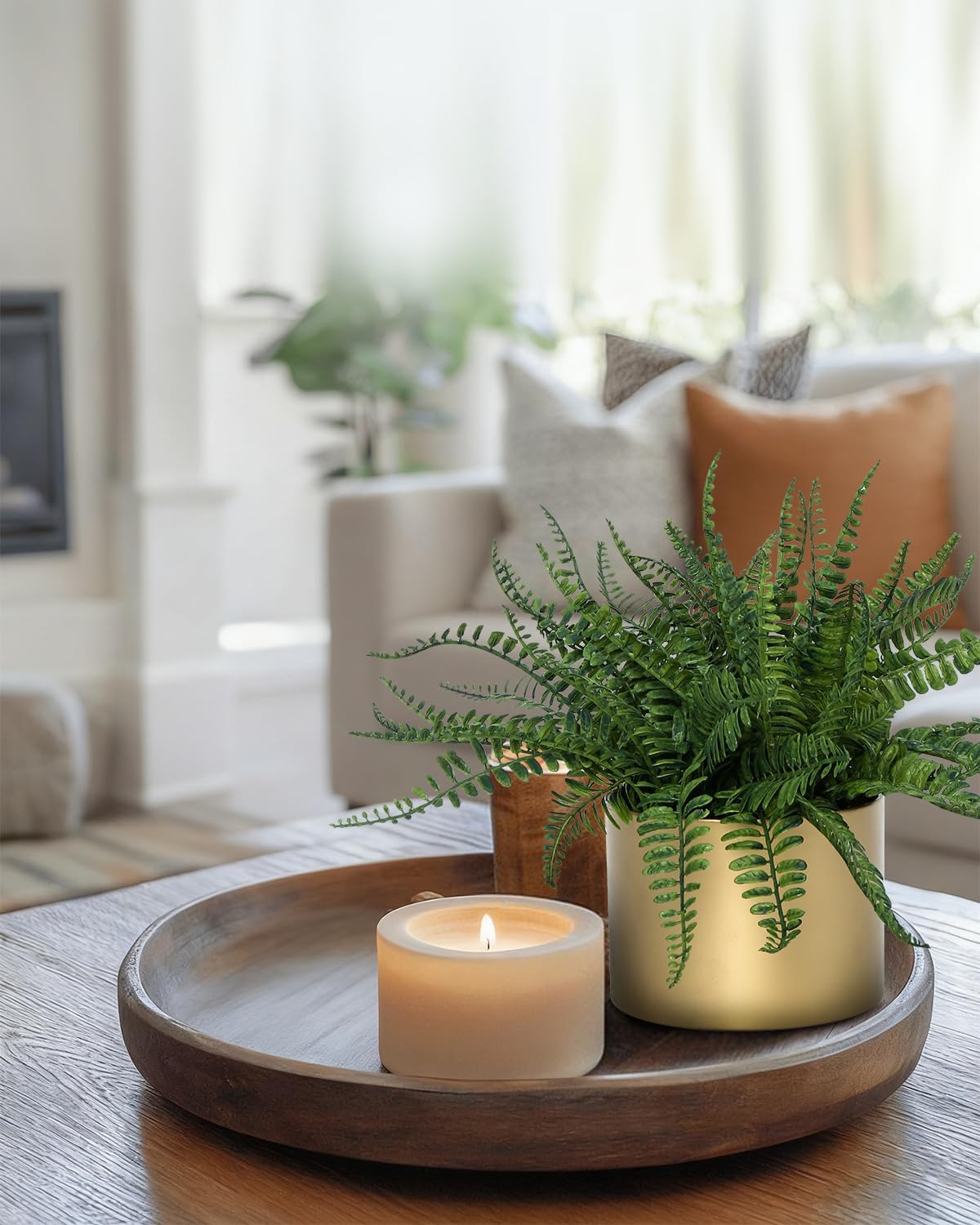 Coferset Small Fake Plant Fern Potted Artificial Plants Fake Fern for Shelf Home Bathroom Office Decor(Gold Mental Pot)