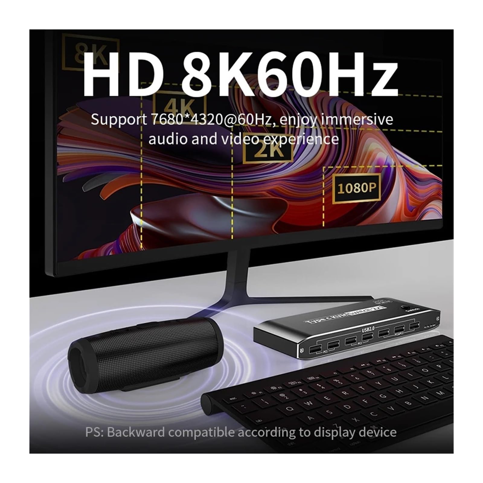 Commutateur vidéo, Commutateur KVM USB C vers HMI DP 3500 W 8K 4K 120 Hz avec port réseau RJ45 PD 100 Charge for 2 PC 1 moniteur TV