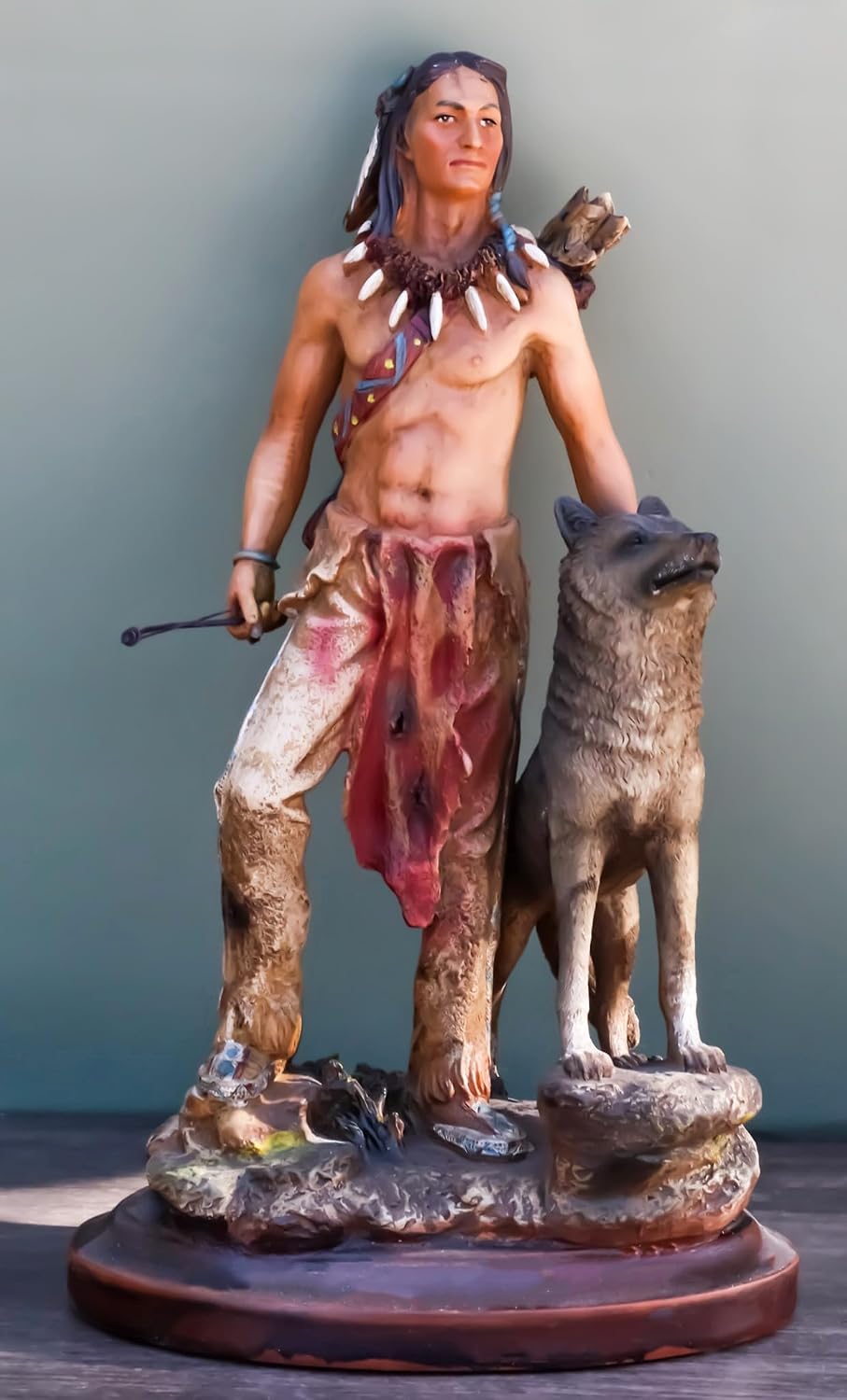 Ebros Gift Battle Ready War Path Native American Indian Eagle Warrior Tribal Chief with His Gray Wolf Statue As Home Decor Sculpture Cultural Heritage History Figurine