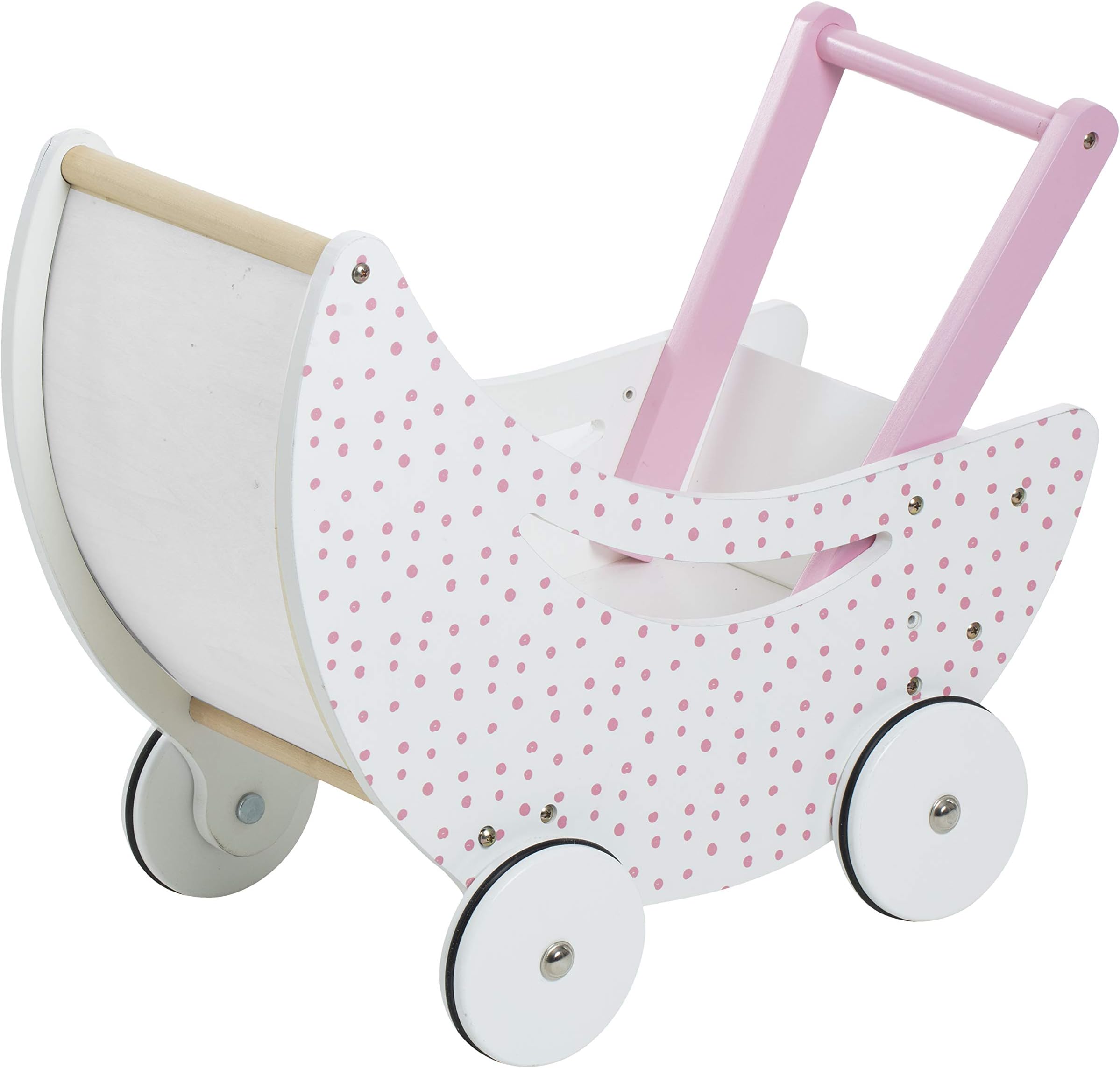 JJA SA SA- Pom Wooden Pram for Dolls and Dolls, 158912, Pink, 48.2 cm