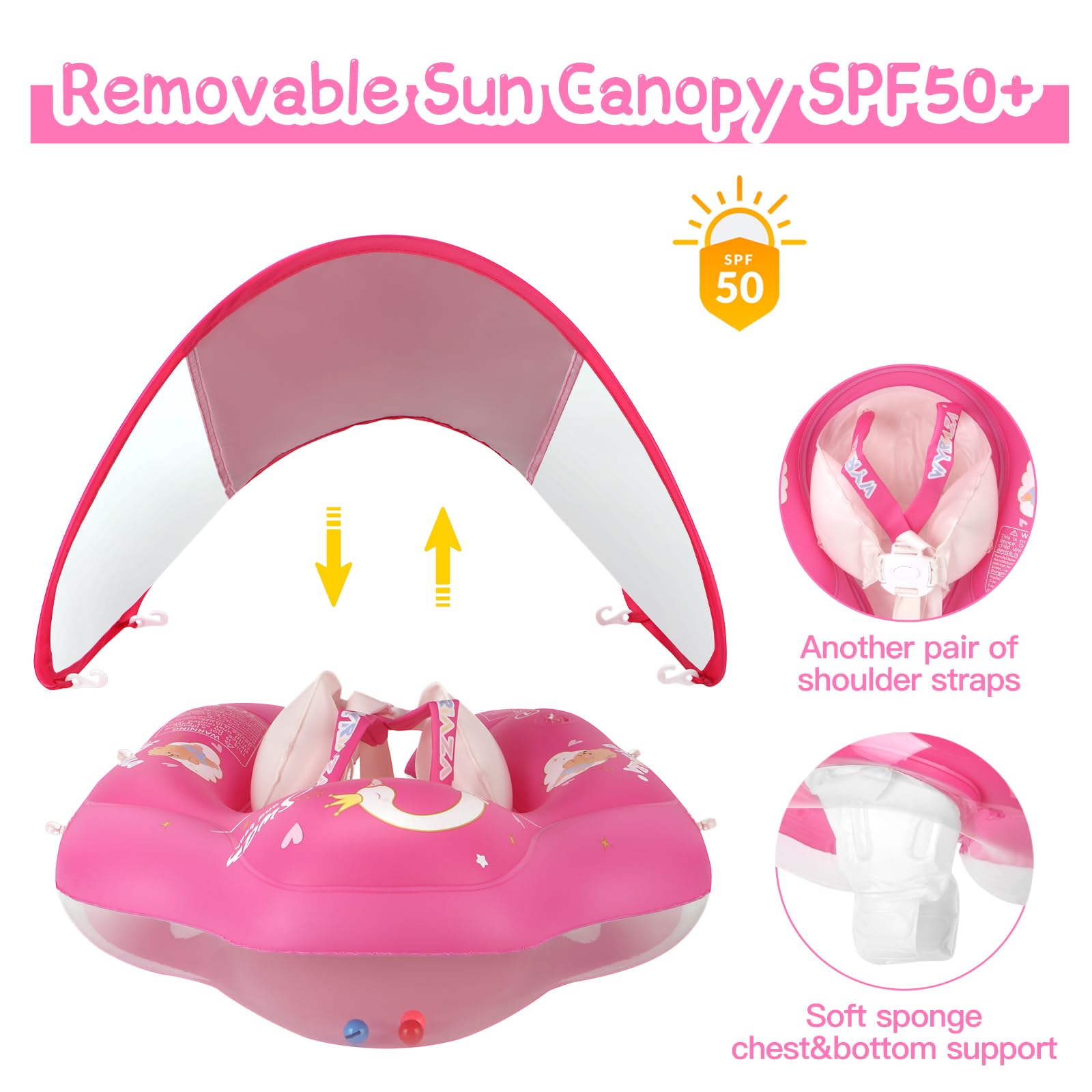 WYRIAZA Salvagente Neonato con Parasole, Salvagente Bambini 1-3 anni, Ciambella Neonato Mare, Baby Pool Float con Sedile, Doppio Airbag
