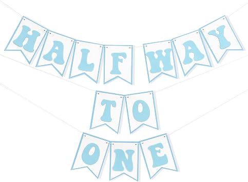 Blue Half Way To One Banner - 6 Months Birthday Party Decorations,Blue 1/2 Birthday Garland Photo Props,Simple Banner Home Wall Hanging Decorations,Little Prince Smash Cake Garland