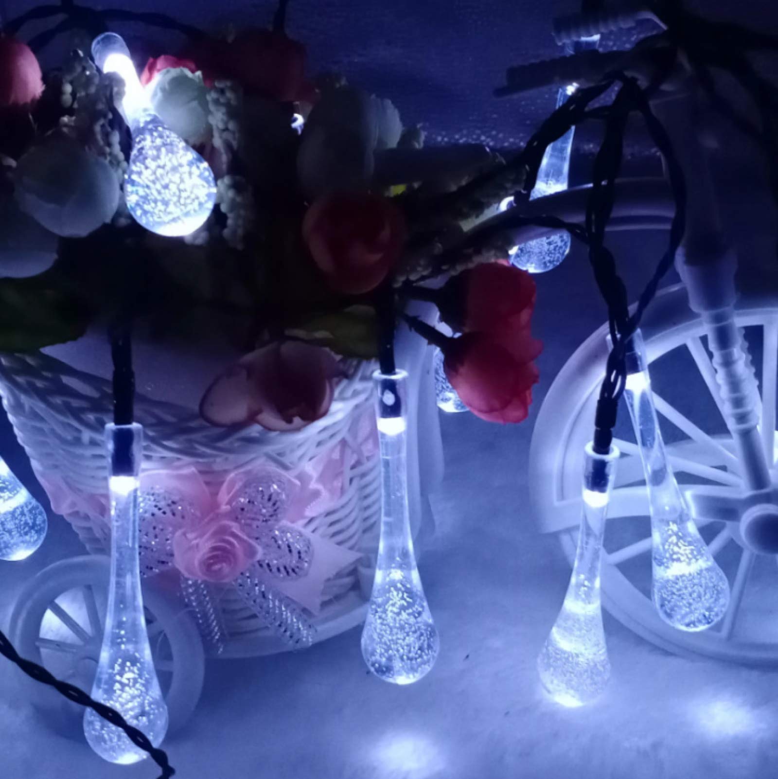 Łańcuch świetlny LED, na zewnątrz, wewnątrz, wodoodporny, Boże Narodzenie, dziedziniec, ogród, dekoracja imprezowa, 50 diod LED (8 wzorów) solarna kropla wody łańcuch C