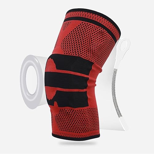 Miniatura 2 de Rodillera con almohadilla de gel para rótula, soporte de manga de compresión de rodilla con estabilizadores de resorte lateral (rojo, grande)