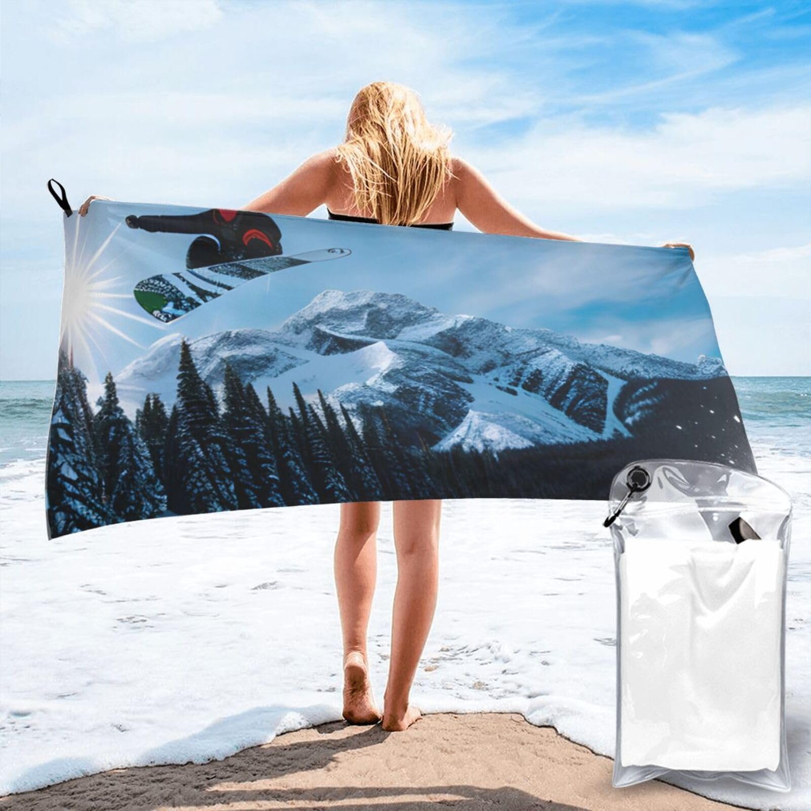 AYYQWE Snowboarding Print Lightweight Towel For Men Women Travel Beach Camping Hiking Yoga Swimming Sports