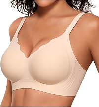 HORISUN Wavy V Neck Wireless Full Coverage Support Bra | No Underwire Comfort,Seamless Back Smoothing,Anti-Sag,Full Day Support T-shirt bra,Convertible Straps,Casual Daily Bralette
