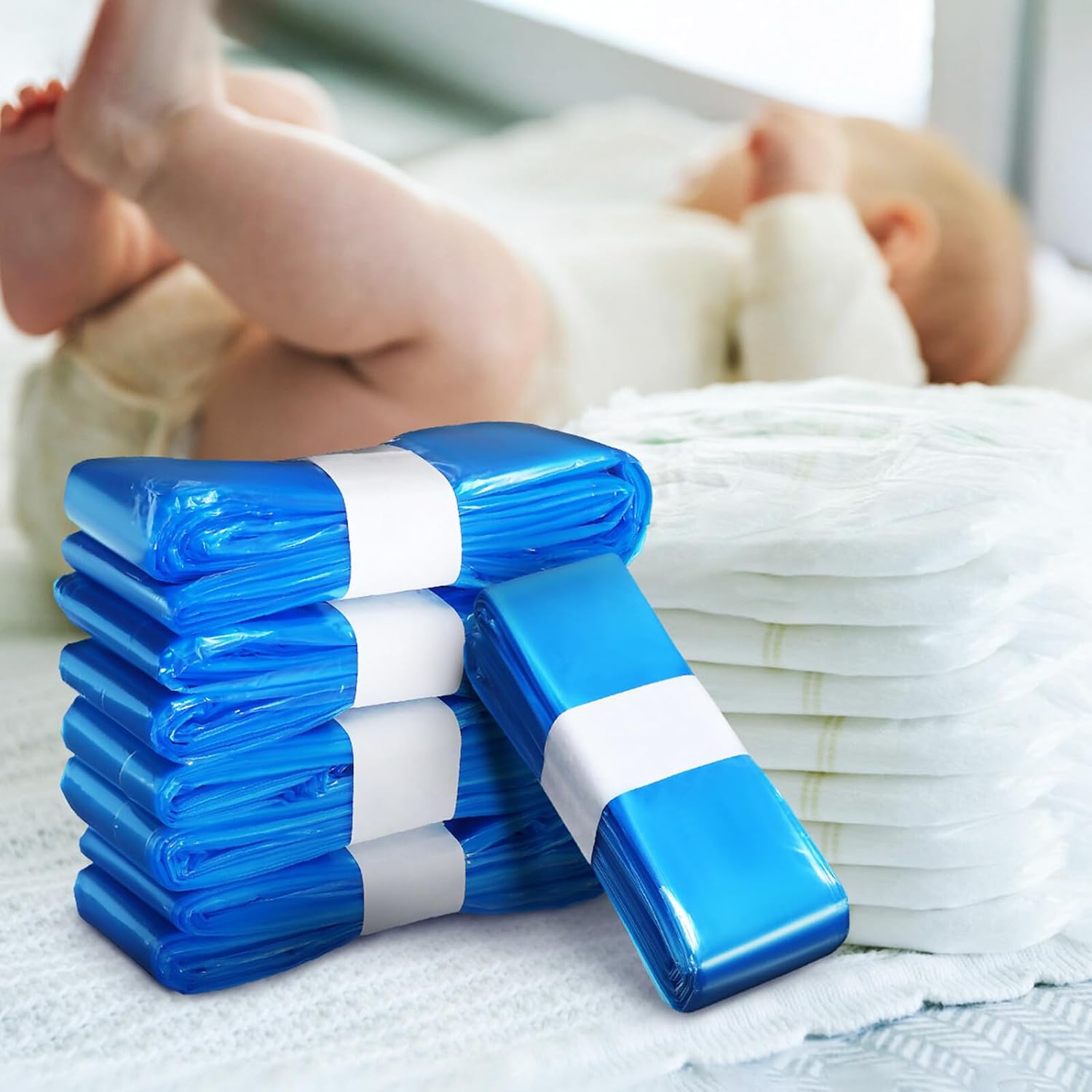 5pcs Diaper Pail Refill Bags Blue Pe Material Diaper Bin Liners for Trash Containers 260mm X 4.5m Suitable for Nursery Waste Disposal
