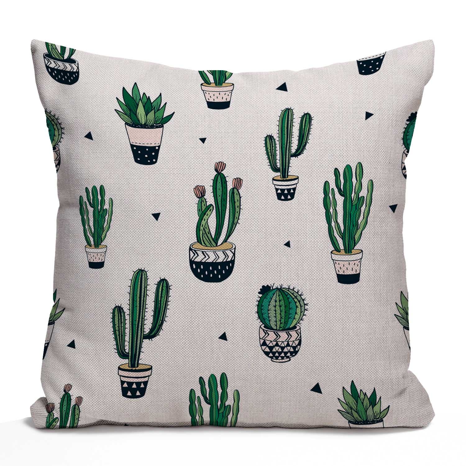 Nphuriy Cacti Throw Pillow Cover Decorative Pattern with Cactus and Succulents Flowerpot Trendy Design Square Pillow Case Cushion Cover for Home Car Kitchen Decorative Cotton Linen 16x16 Inch