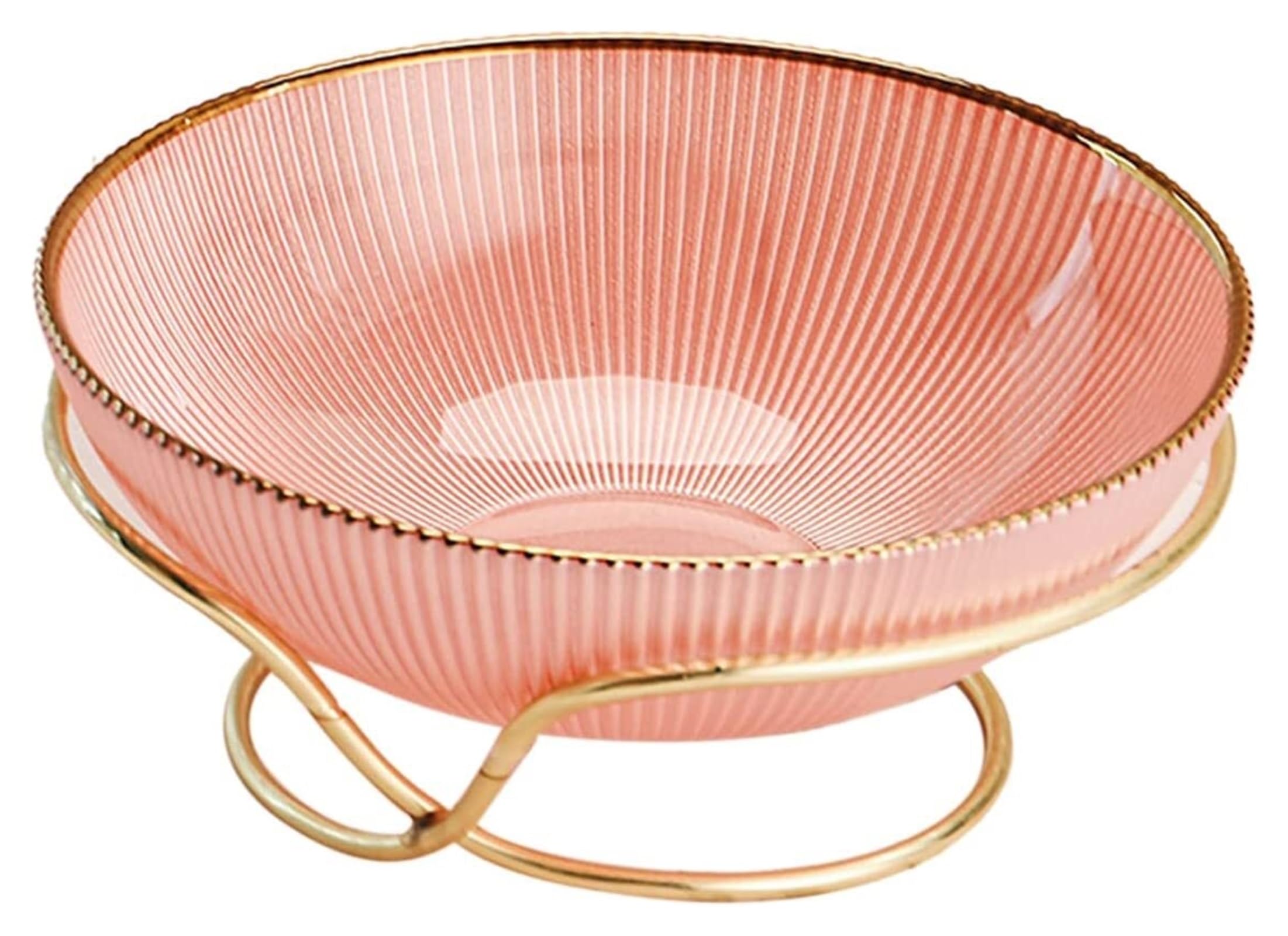 IROEJT Fruit Bowl Dessert Plate Modern Minimalist Fruit Plate Large-Capacity Snacks Candy Storage Baskets Glass Fruit Bowl With Metal Kitchen，Pink Small