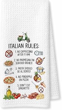 Funny Italian Gifts Kitchen Towels 16x24, Pasta Pizza Decor Dish Cloth, Italy Food Rules Novelty Scooter Hand Towel for Cooking Lovers, Housewarming Italian Gifts for Family