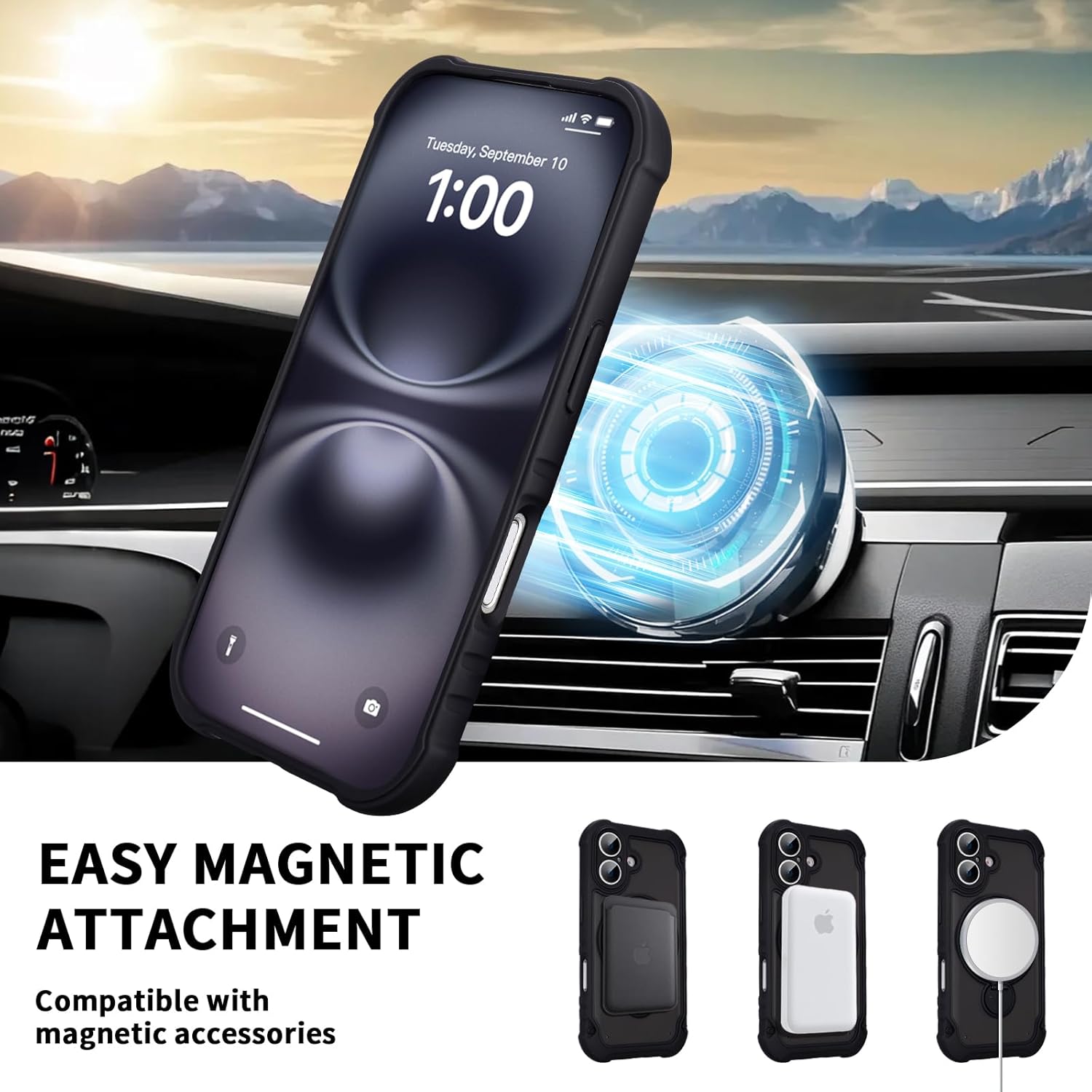 Magnetic for iPhone 16 Case with Invisible Stand, [Military-Grade Drop Protection] [Full Camera Protection] Slim Translucent Matte Back Kickstand Shockproof Phone Case for iPhone 16, 6.1" (Black)