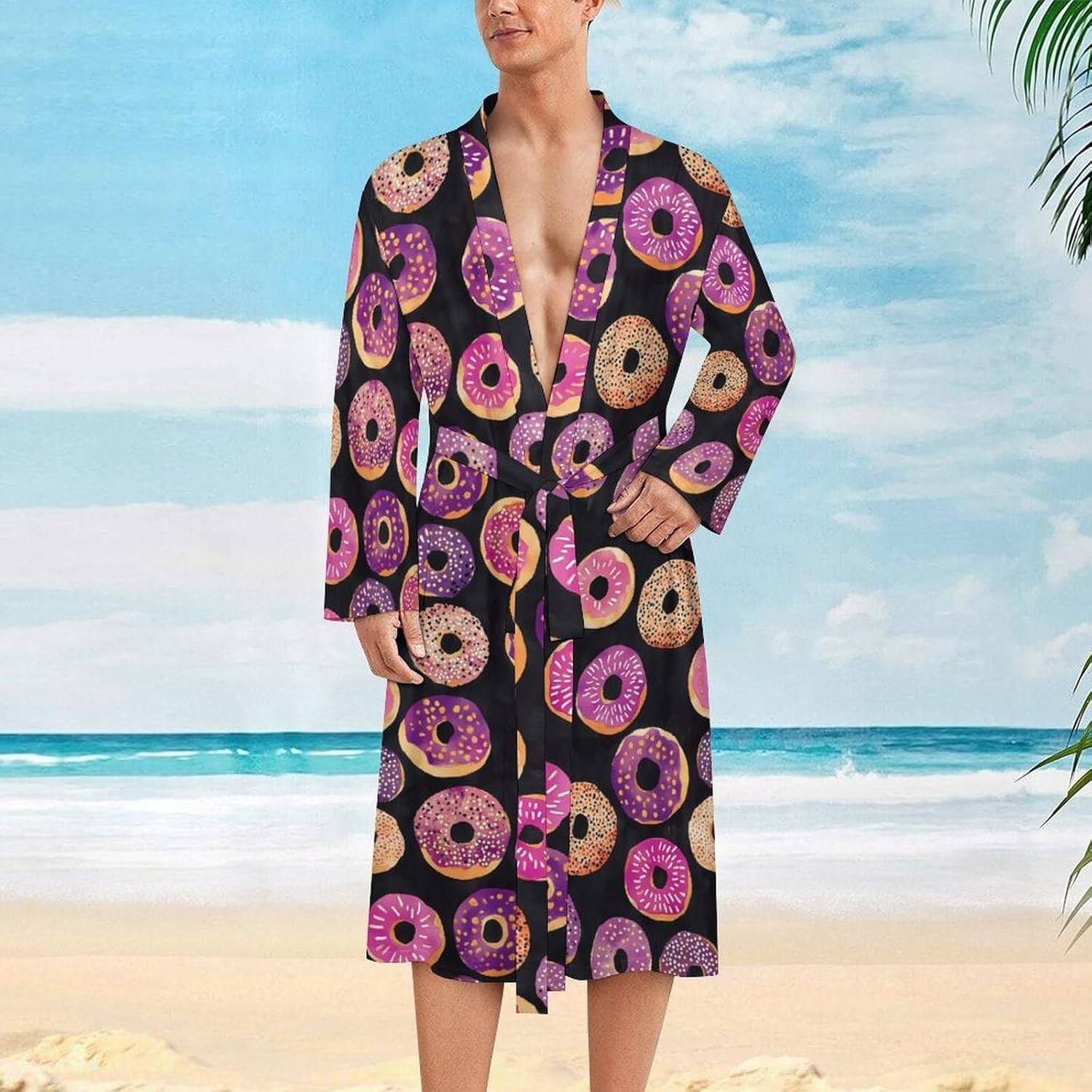 Colorful Donuts Mens Robe Long Bathrobe for Women Bath Robes Lightweight Soft Printed Sleepwear
